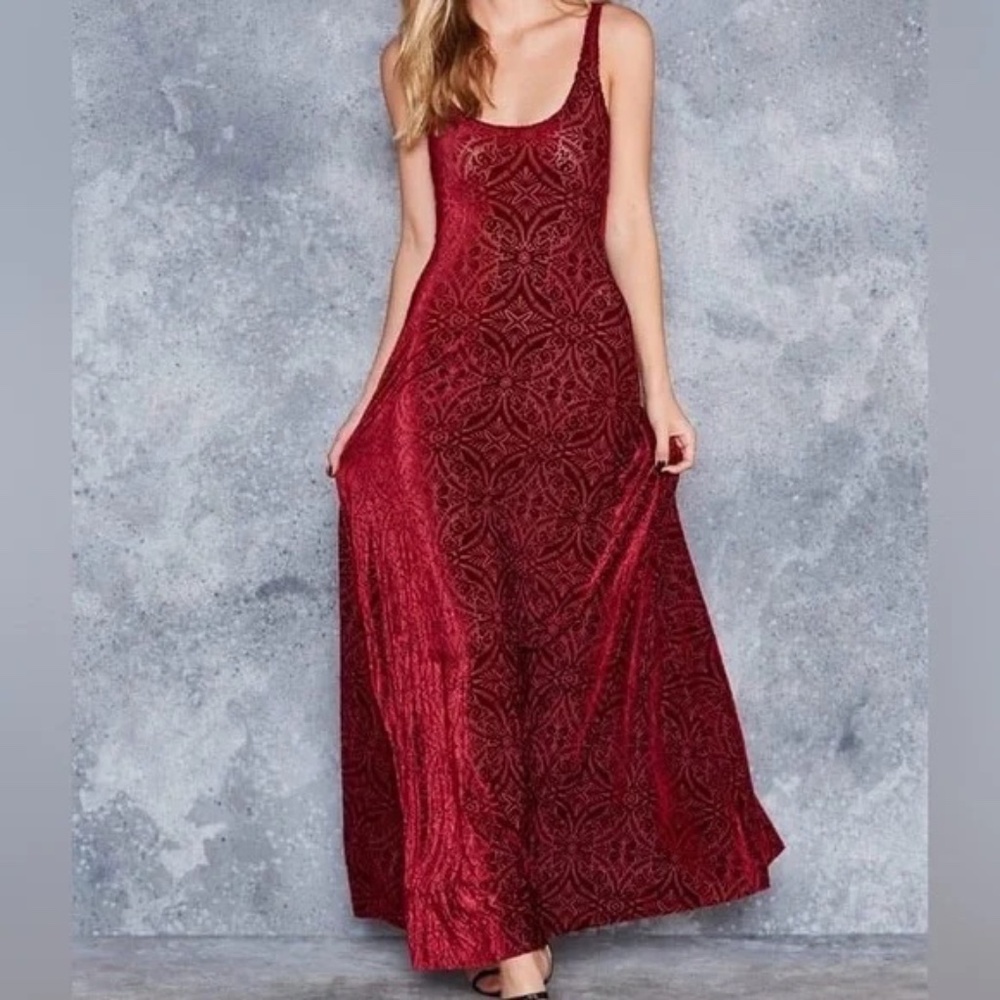 Blackmilk Burned Velvet Wine Maxi Dress Size XL